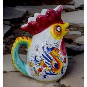 Williams Sonoma Vintage Rooster vase. Italy. Colorful Pottery